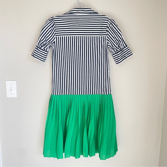 Tommy Hilfiger Striped Button-Front Shirt Dress w/ Green Pleated Skirt XXS - Picture 2 of 8